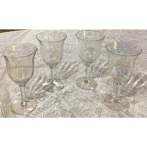 Vintage Fostoria Iridescent Rainbow Sheen Luster Wine Glasses Set Of 4